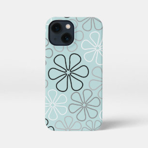 Abstract Big Flower Outlines BWG+Duck Egg Blue iPhone 13 Mini Case