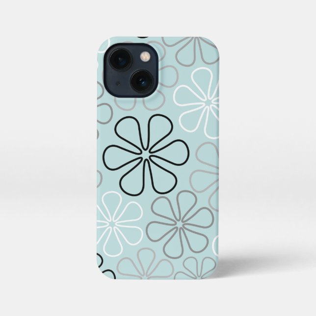 Abstract Big Flower Outlines BWG+Duck Egg Blue iPhone Case (Back)