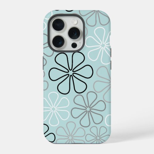Abstract Big Flower Outlines BWGDuck Egg Blue iPhone 15 Pro Case