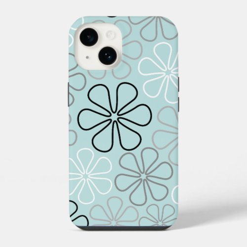 Abstract Big Flower Outlines BWGDuck Egg Blue iPhone 14 Case