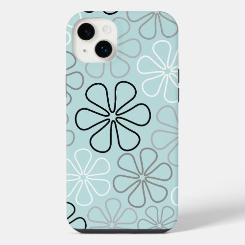 Abstract Big Flower Outlines BWGDuck Egg Blue iPhone 14 Plus Case
