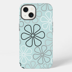 Abstract Big Flower Outlines BWG+Duck Egg Blue iPhone 13 Case