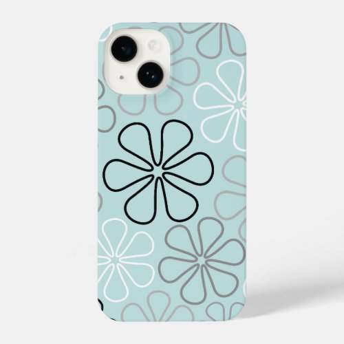 Abstract Big Flower Outlines BWGDuck Egg Blue iPhone 14 Case