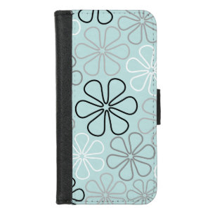 Abstract Big Flower Outlines BWG+Duck Egg Blue iPhone 8/7 Wallet Case