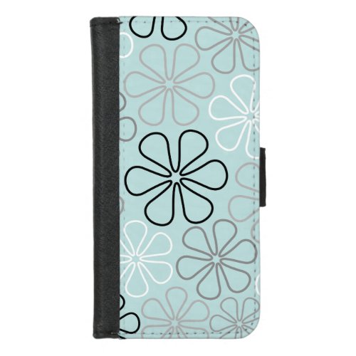 Abstract Big Flower Outlines BWGDuck Egg Blue iPhone 87 Wallet Case