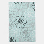 Abstract Big Flower Outlines BWG+Duck Egg Blue Kitchen Towel