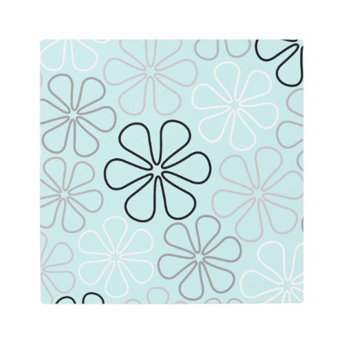 Abstract Big Flower Outlines BWGDuck Egg Blue Metal Print