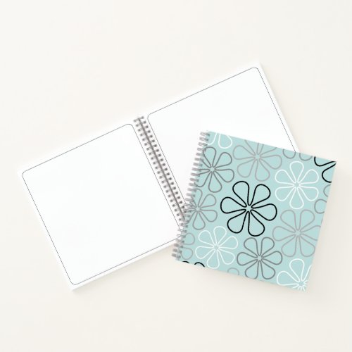 Abstract Big Flower Outlines BWGDuck Egg Blue Notebook