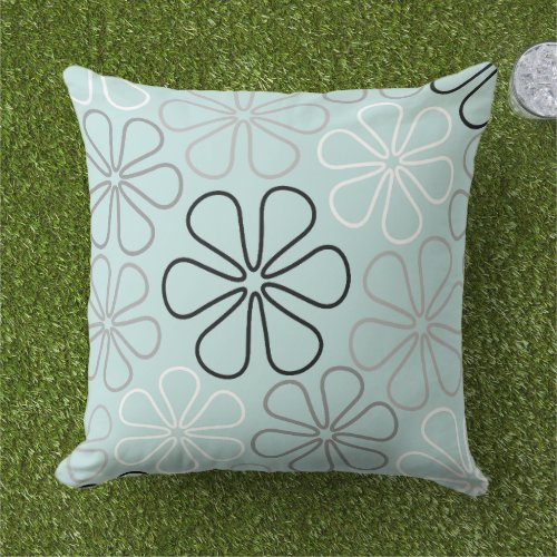 Abstract Big Flower Outlines BWGDuck Egg Blue Outdoor Pillow