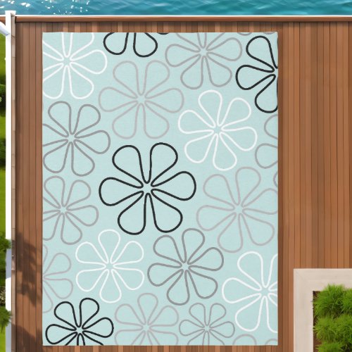 Abstract Big Flower Outlines BWGDuck Egg Blue Outdoor Rug