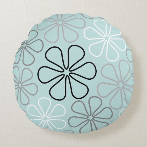 Abstract Big Flower Outlines BWGDuck Egg Blue Round Pillow
