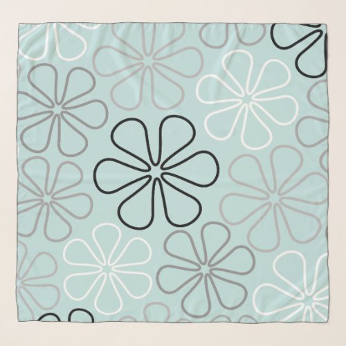 Abstract Big Flower Outlines BWGDuck Egg Blue Scarf
