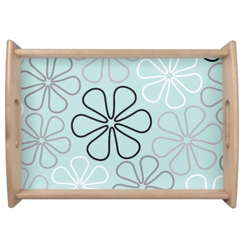 Abstract Big Flower Outlines BWGDuck Egg Blue Serving Tray