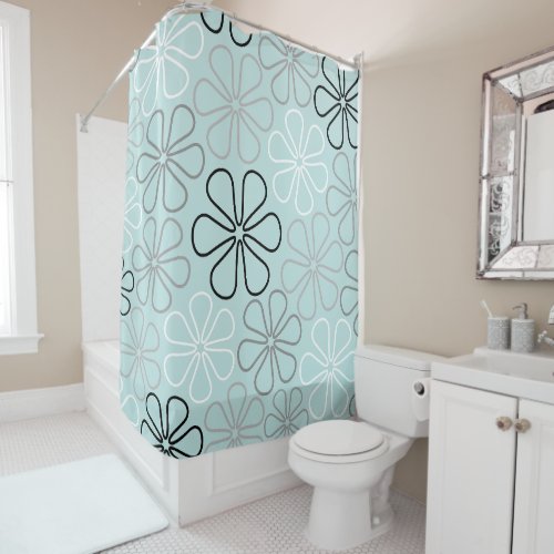 Abstract Big Flower Outlines BWGDuck Egg Blue Shower Curtain