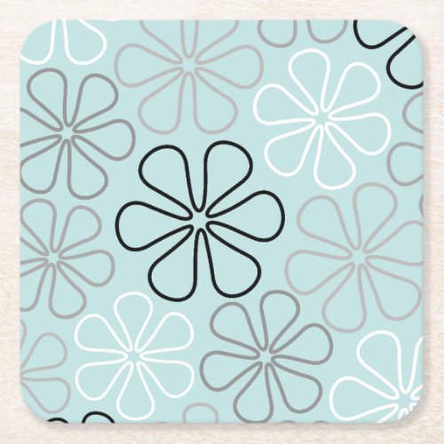 Abstract Big Flower Outlines BWGDuck Egg Blue Square Paper Coaster