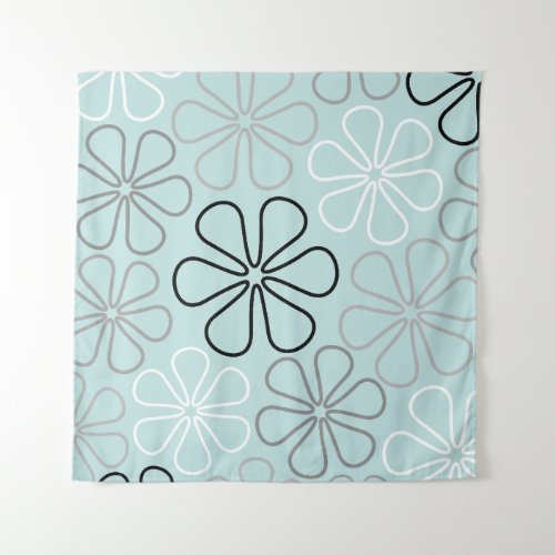 Abstract Big Flower Outlines BWGDuck Egg Blue Tapestry