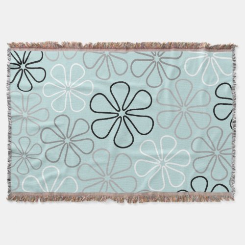 Abstract Big Flower Outlines BWGDuck Egg Blue Throw Blanket