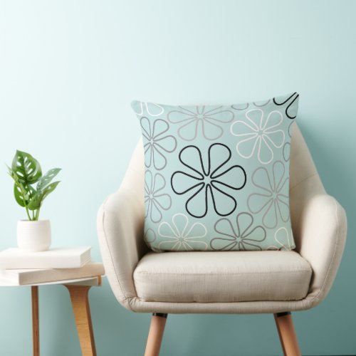 Abstract Big Flower Outlines BWGDuck Egg Blue Throw Pillow