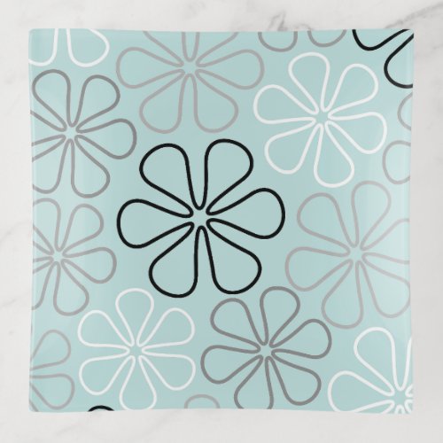 Abstract Big Flower Outlines BWGDuck Egg Blue Trinket Tray