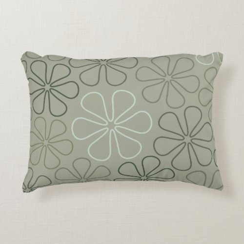Abstract Big Flower Outlines Greens Accent Pillow