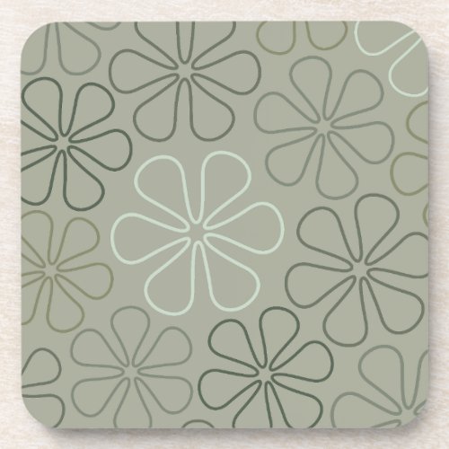 Abstract Big Flower Outlines Greens Beverage Coaster
