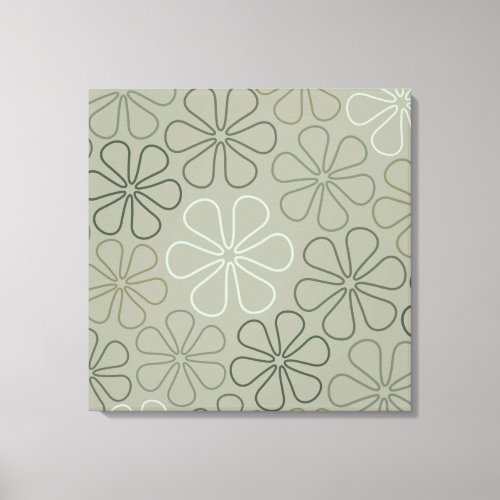 Abstract Big Flower Outlines Greens Canvas Print