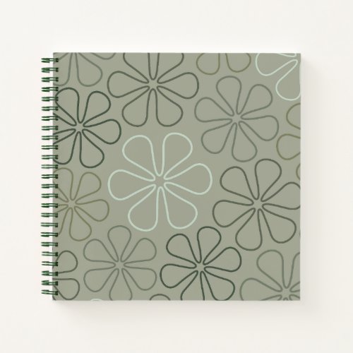 Abstract Big Flower Outlines Greens Notebook