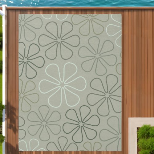 Abstract Big Flower Outlines Greens Outdoor Rug