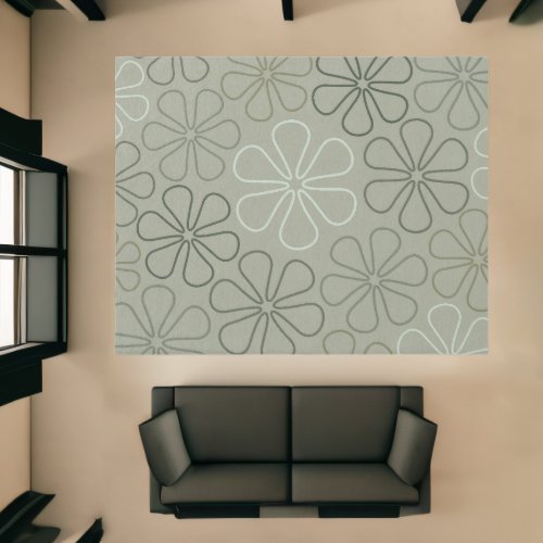 Abstract Big Flower Outlines Greens Rug