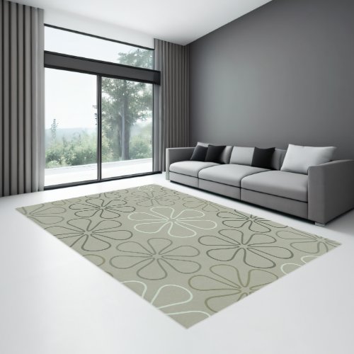 Abstract Big Flower Outlines Greens Rug