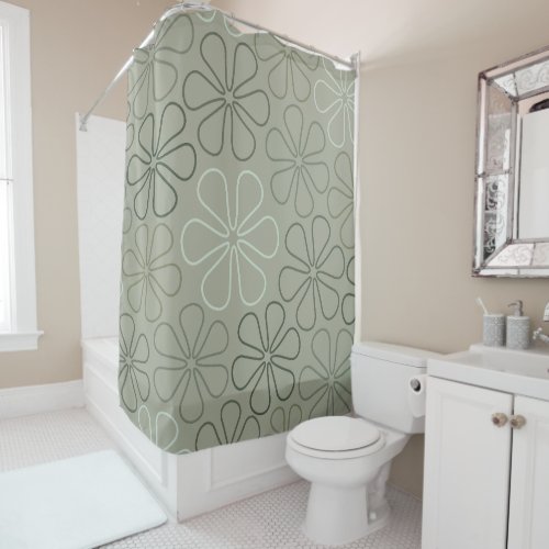 Abstract Big Flower Outlines Greens Shower Curtain