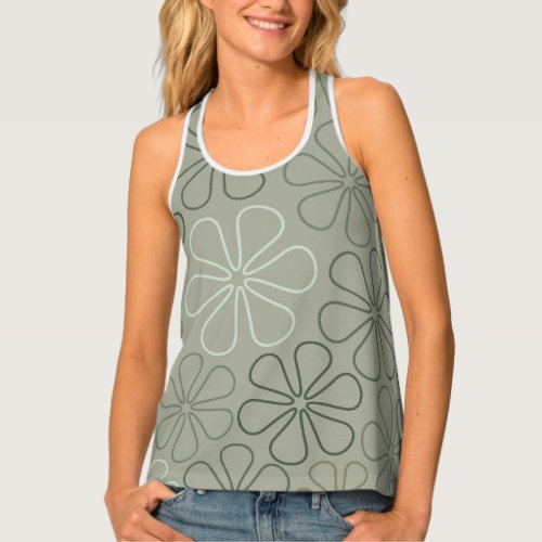 Abstract Big Flower Outlines Greens Tank Top
