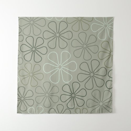 Abstract Big Flower Outlines Greens Tapestry