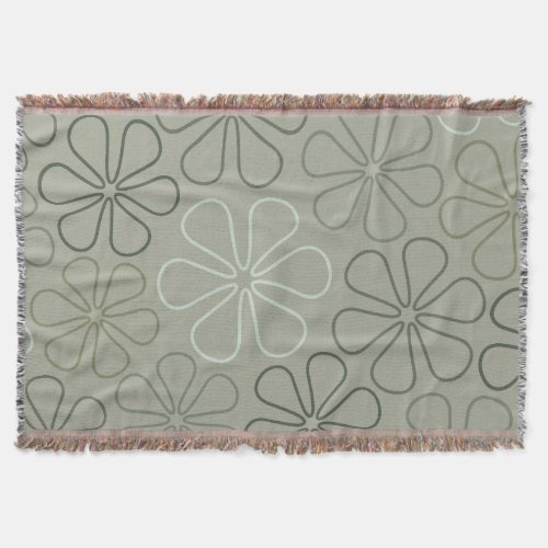 Abstract Big Flower Outlines Greens Throw Blanket