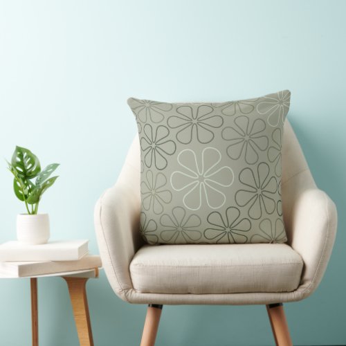 Abstract Big Flower Outlines Greens Throw Pillow