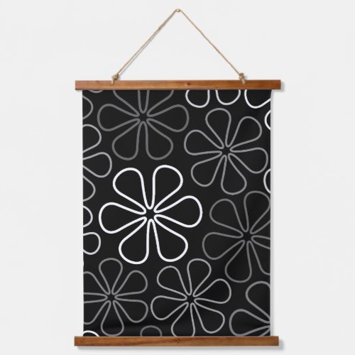 Abstract Big Flower Outlines Monochrome Hanging Tapestry