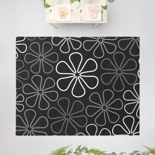 Abstract Big Flower Outlines Monochrome Outdoor Rug