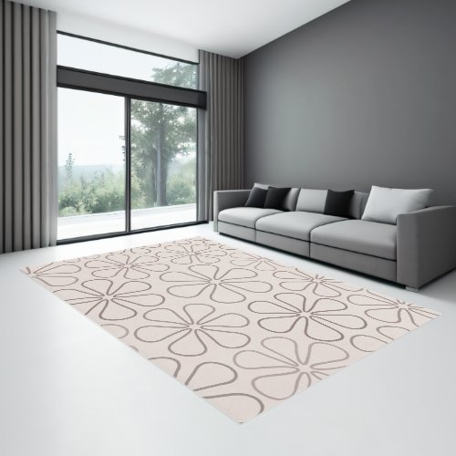 Abstract Big Flower Outlines TaupesCream Rug