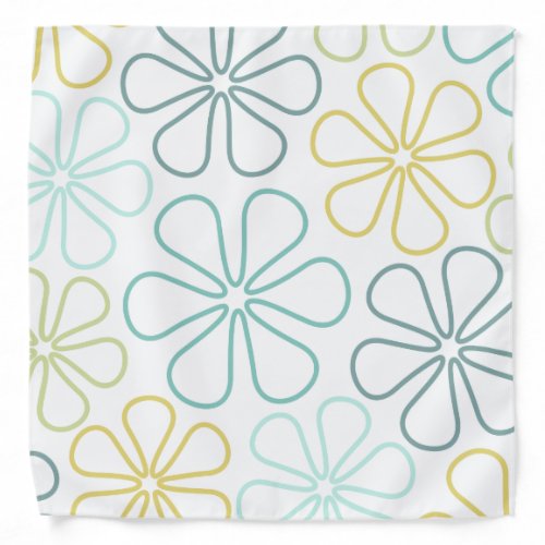 Abstract Big Flowers Teals Yellow Lime White Bandana