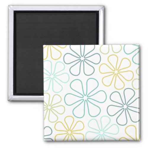 Abstract Big Flowers Teals Yellow Lime White Magnet