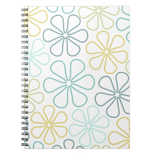 Abstract Big Flowers Teals Yellow Lime White Notebook