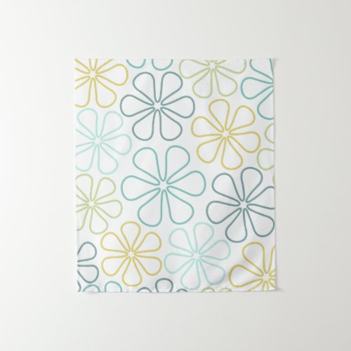 Abstract Big Flowers Teals Yellow Lime White Tapestry