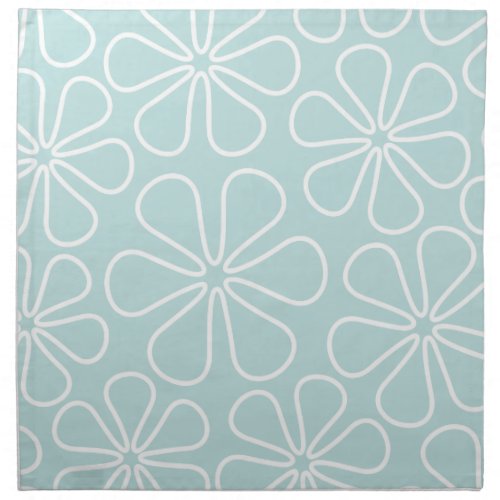 Abstract Big Flowers White on Duck Egg Blue Cloth Napkin
