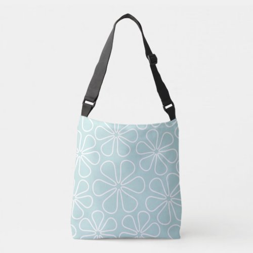 Abstract Big Flowers White on Duck Egg Blue Crossbody Bag