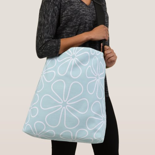 Abstract Big Flowers White on Duck Egg Blue Crossbody Bag