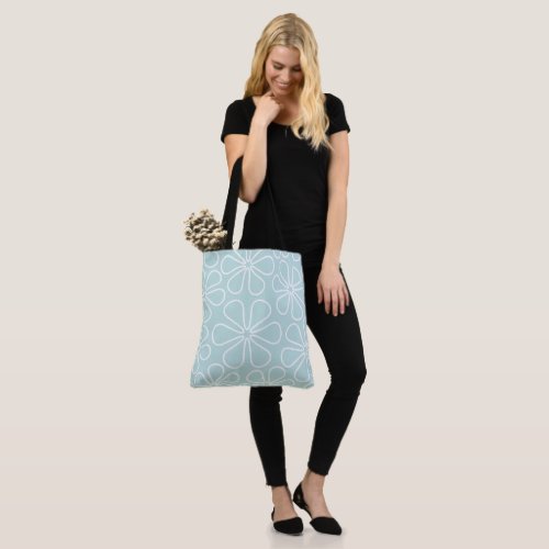 Abstract Big Flowers White on Duck Egg Blue Tote Bag