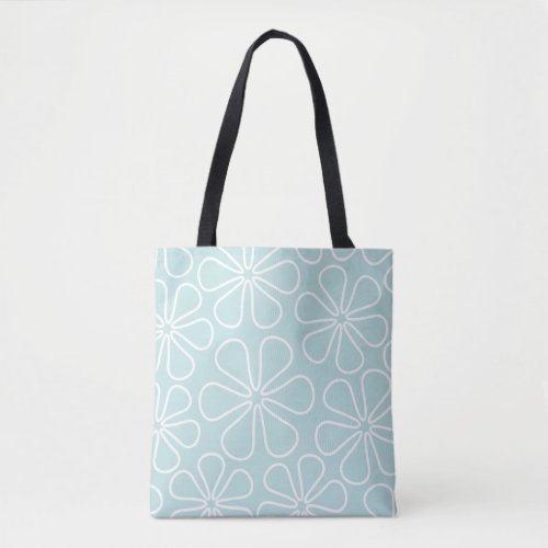 Abstract Big Flowers White on Duck Egg Blue Tote Bag