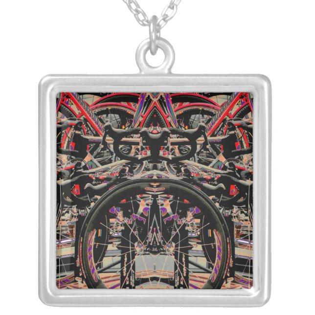 Abstract Bikes Silver Plated Necklace (Front)