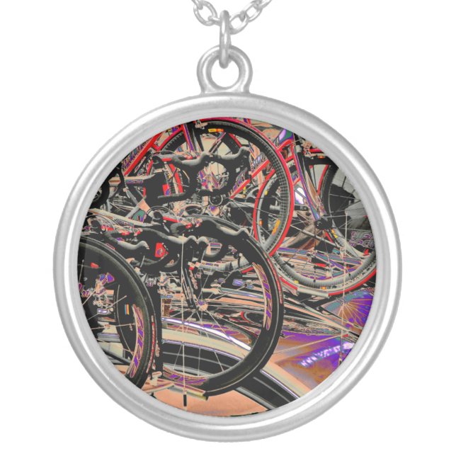 Abstract Bikes Silver Plated Necklace (Front)