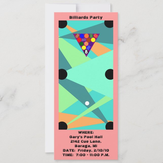 Abstract BILLIARDS ~ POOL Table PARTY INVITATION (Front)